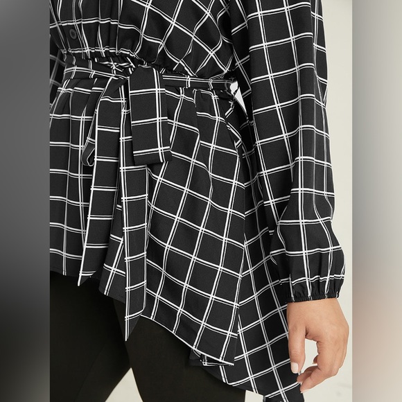 Size 18 - 20 2x Plaid Button Up Belted High Low Hem Blouse by BloomChic - Picture 8 of 8